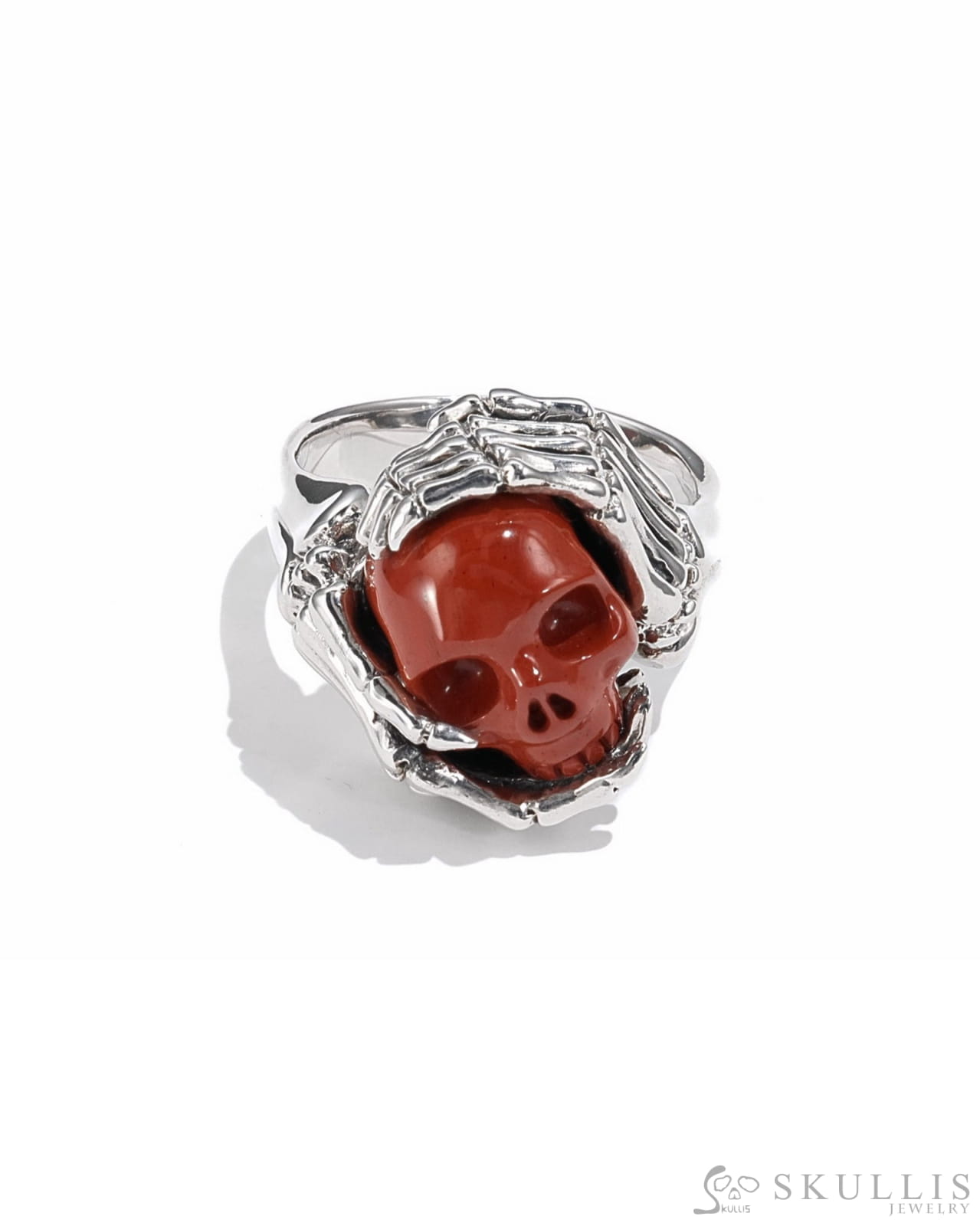 Gem Skull Ring Of Red Jasper Carved Skull In 925 Sterling Silver - 0506414 Skull Rings