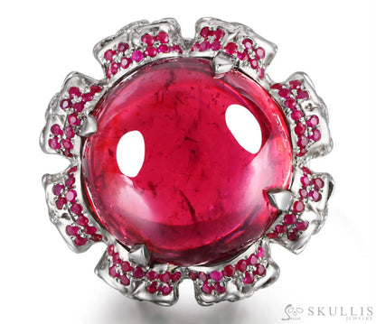 Gem Skull Ring Of Round Cut Ruby Carved With Emerald Eyes Skulls In 925 Sterling Silver Skull Rings