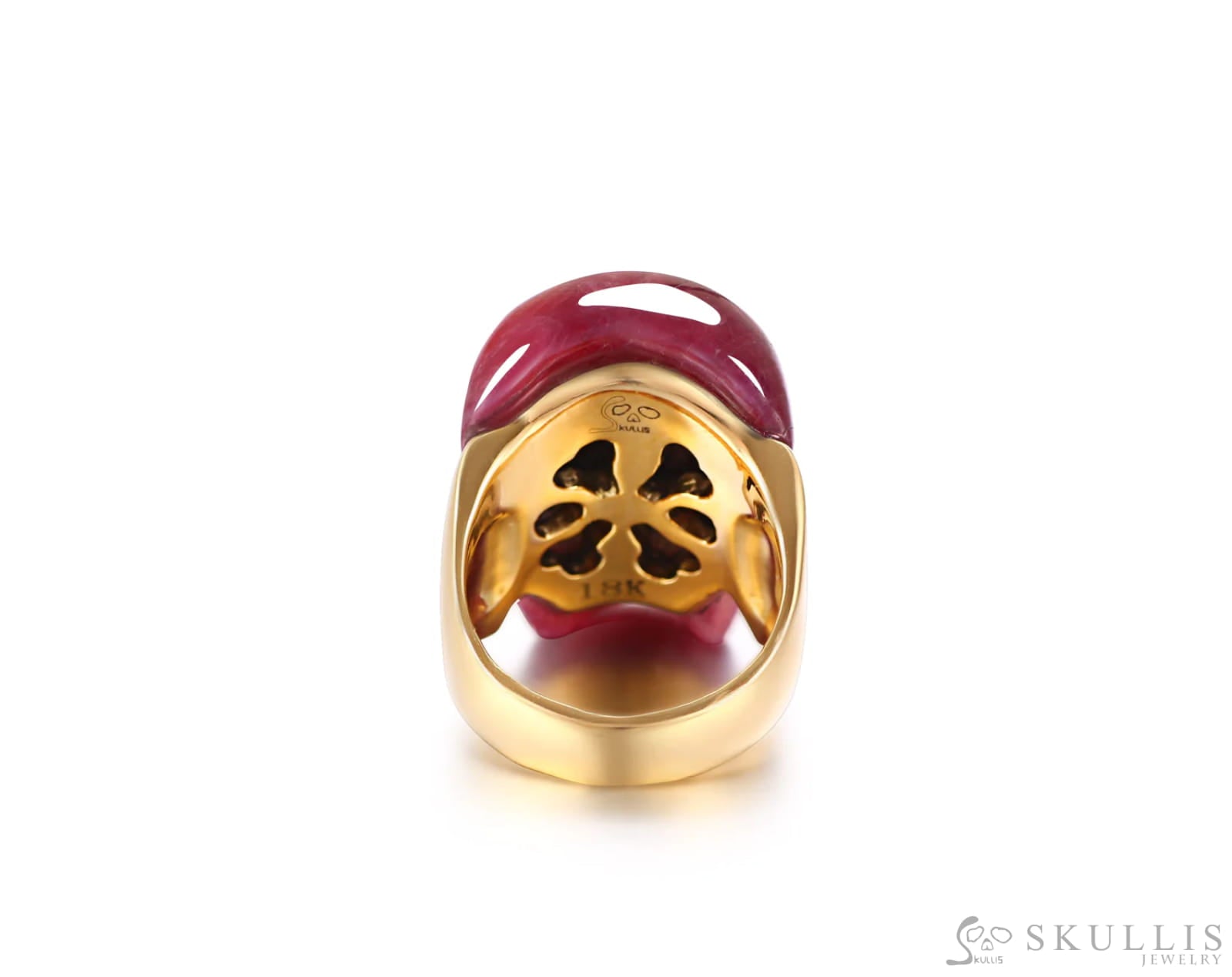 Gem Skull Ring Of Ruby Carved Skull In 18K Gold - Plate Silver Skull Rings