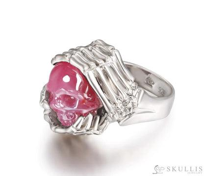 Gem Skull Ring Of Ruby Carved Skull With Skeletal Hands In 925 Sterling Silver Skull Rings