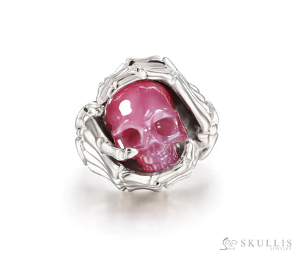 Gem Skull Ring Of Ruby Carved Skull With Skeletal Hands In 925 Sterling Silver Skull Rings
