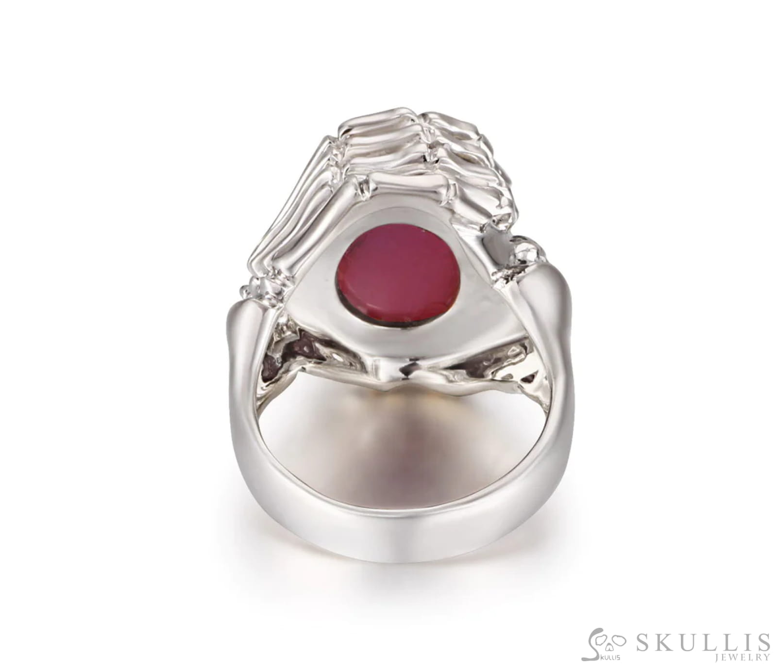 Gem Skull Ring Of Ruby Carved Skull With Skeletal Hands In 925 Sterling Silver Skull Rings