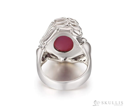 Gem Skull Ring Of Ruby Carved Skull With Skeletal Hands In 925 Sterling Silver Skull Rings