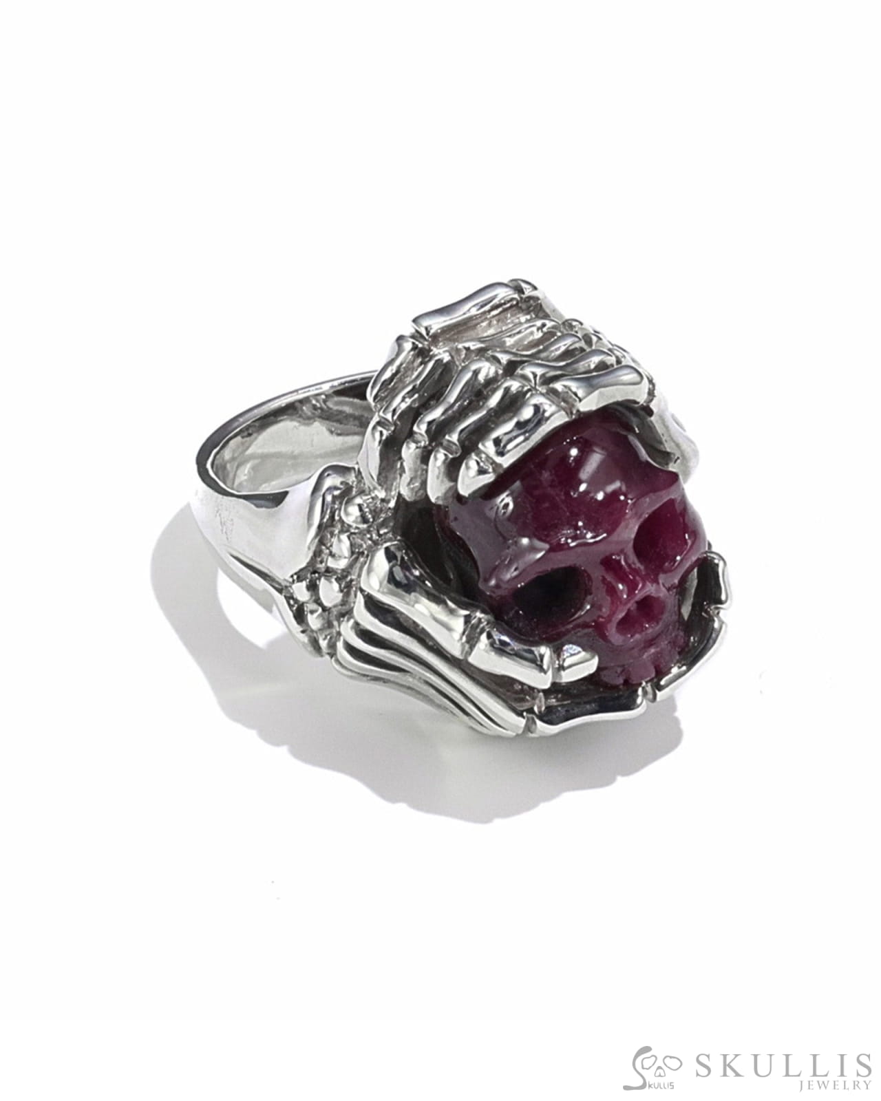 Gem Skull Ring Of Ruby Carved Skull In 925 Sterling Silver - 9500087（Us Size 6.5） Skull Rings