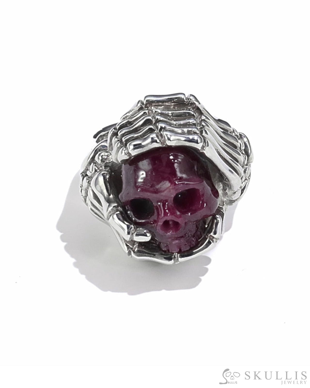 Gem Skull Ring Of Ruby Carved Skull In 925 Sterling Silver - 9500087（Us Size 6.5） Skull Rings