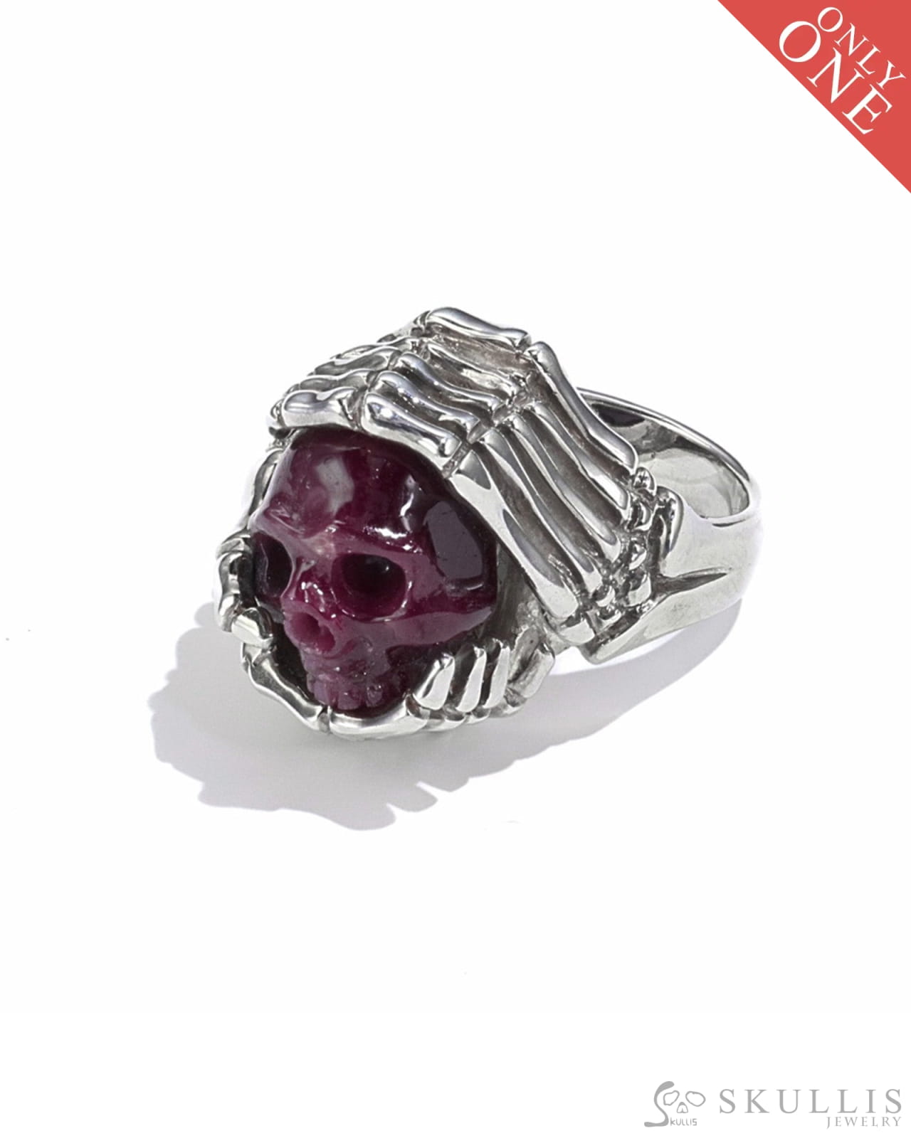 Gem Skull Ring Of Ruby Carved Skull In 925 Sterling Silver - 9500087（Us Size 6.5） Skull Rings