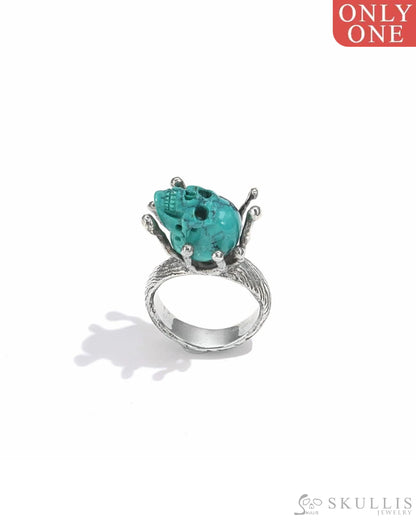 Gem Skull Ring Of Turquoise Carved Skull In 925 Sterling Silver - 9800067 Skull Rings