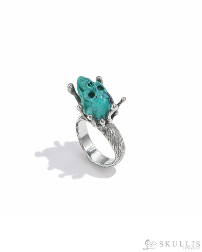 Gem Skull Ring Of Turquoise Carved Skull In 925 Sterling Silver - 9800067 Skull Rings