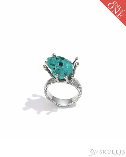 Gem Skull Ring Of Turquoise Carved Skull In 925 Sterling Silver - 9800067 Skull Rings