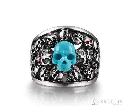 Gem Skull Ring Of Turquoise Carved Skull In 925 Sterling Silver Skull Rings