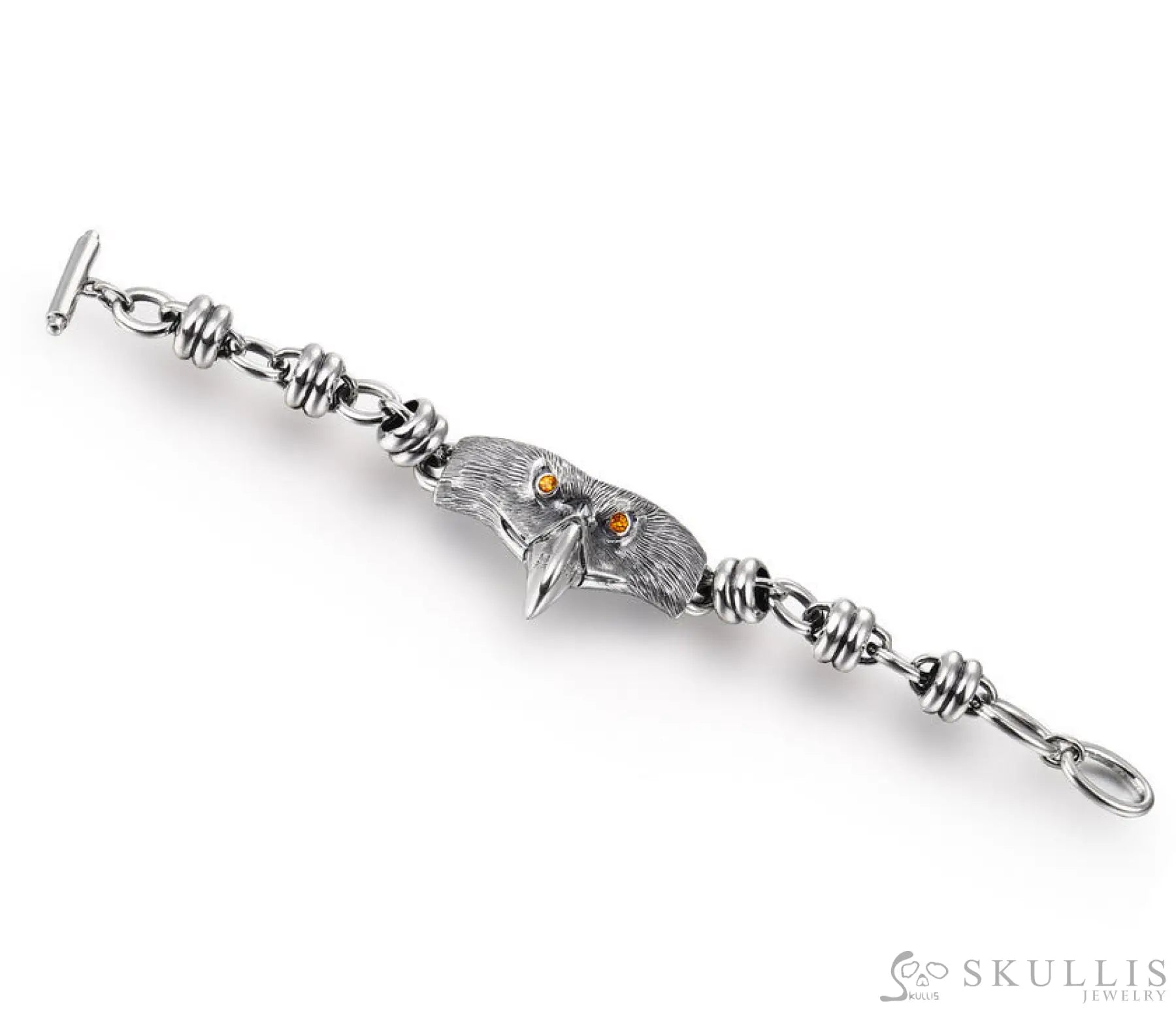 Gem Skulls Bracelet With Granet - Eye Eagle Loop Chain In 925 Sterling Silver Skull Bracelets