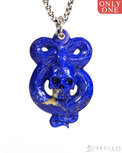 Gem Snake Skull Pendant Necklace of Lapis Lazuli Crystal Snake Pendant - T9900165 Skull Pendants