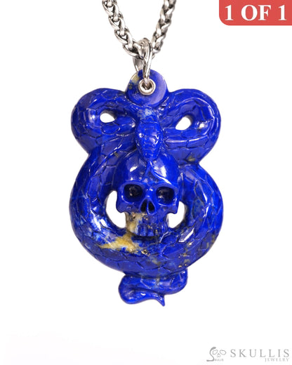 Gem Snake Skull Pendant Necklace of Lapis Lazuli Crystal Snake Pendant - T9900165 Skull Pendants
