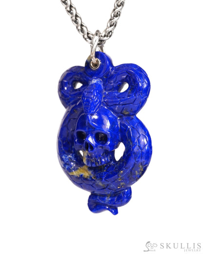 Gem Snake Skull Pendant Necklace of Lapis Lazuli Crystal Snake Pendant - T9900165 Skull Pendants