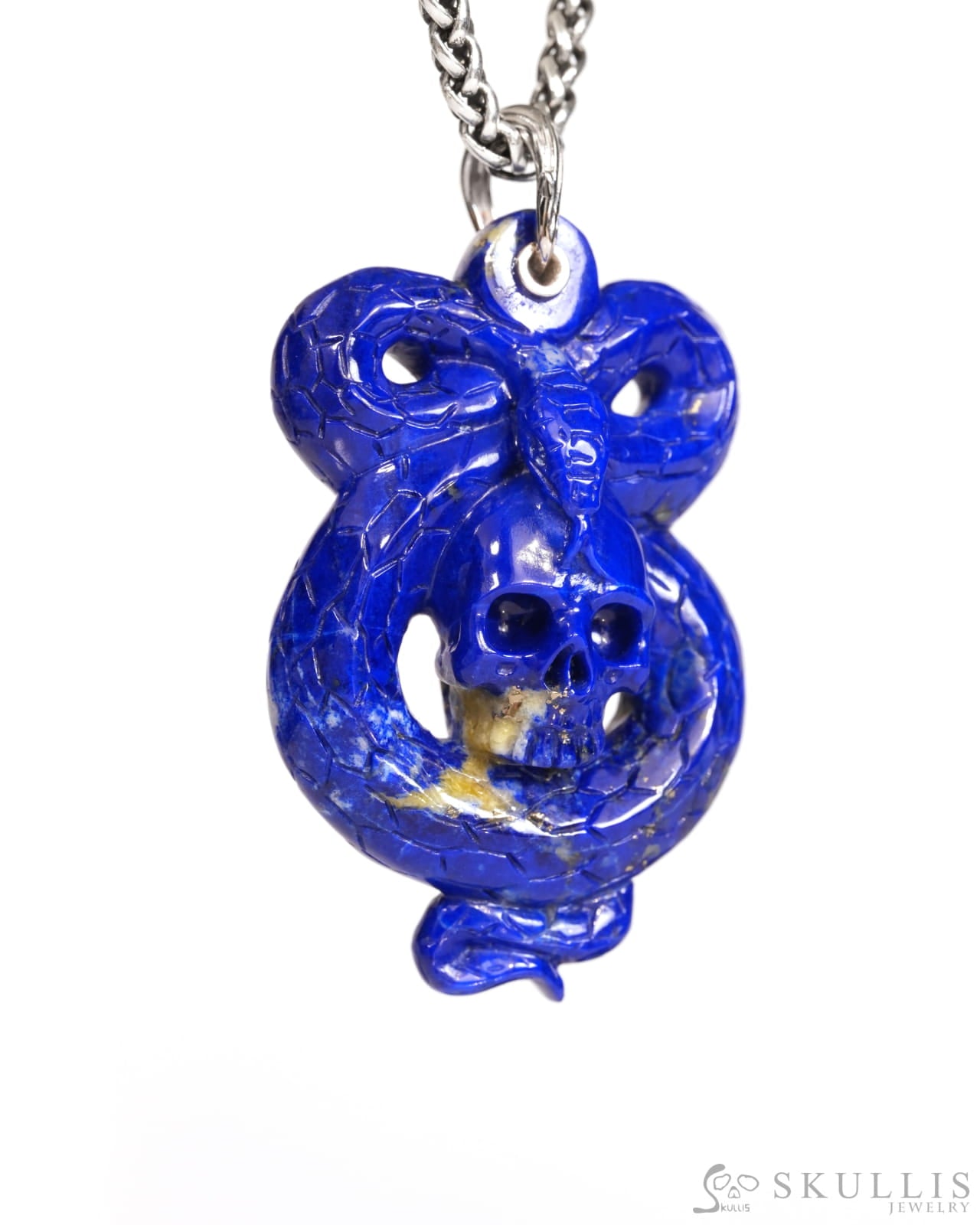 Gem Snake Skull Pendant Necklace of Lapis Lazuli Crystal Snake Pendant - T9900165 Skull Pendants