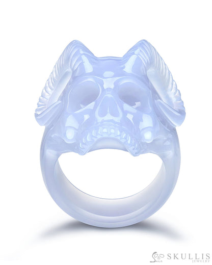 Gem Skull Ring Of Blue Chalcedony Carved Skull Skull Rings