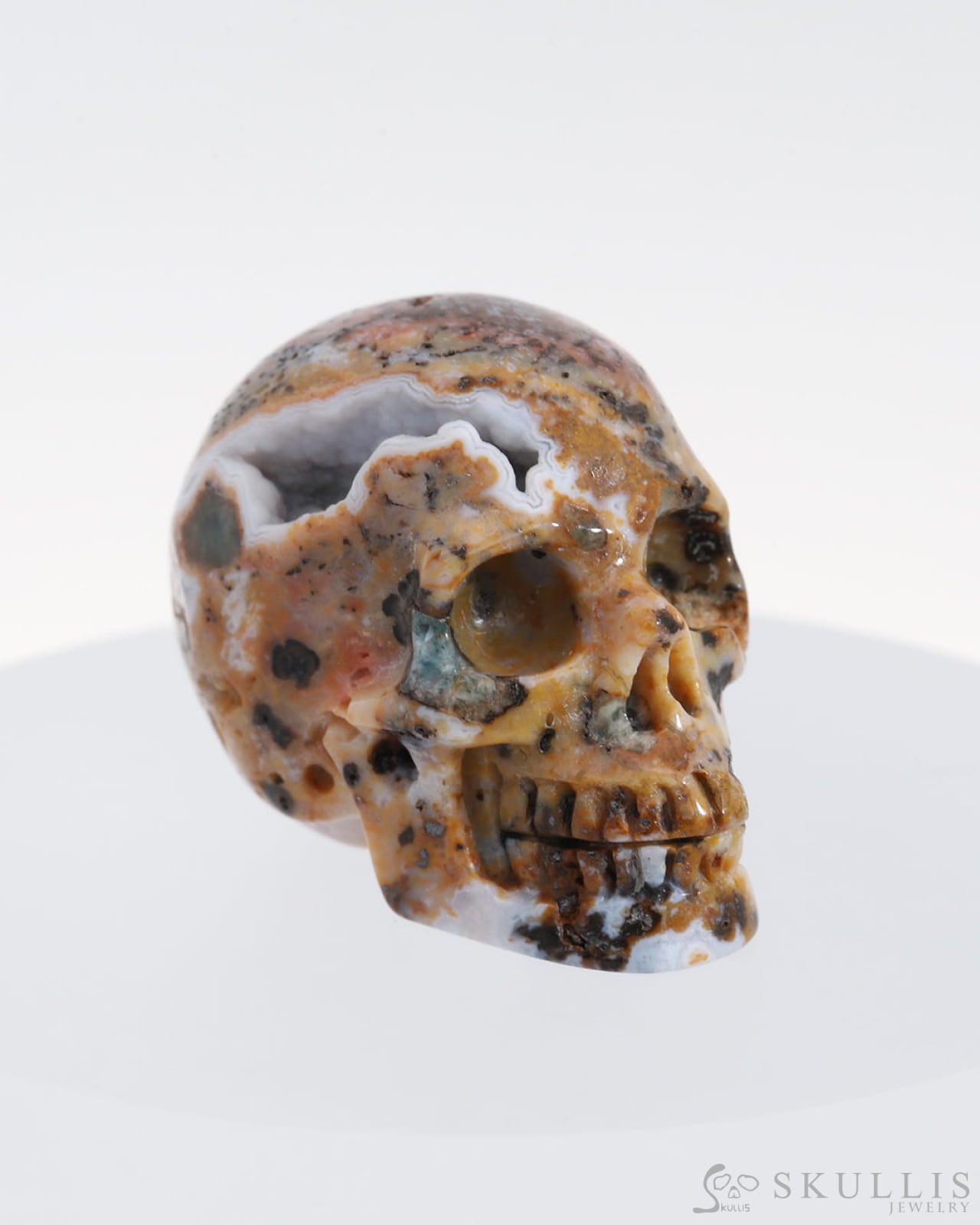 Gem Skull Of Flower Agate Carved Realistic Tiny Gemstone