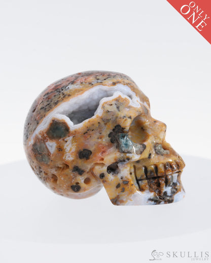 Gem Skull Of Flower Agate Carved Realistic Tiny Gemstone