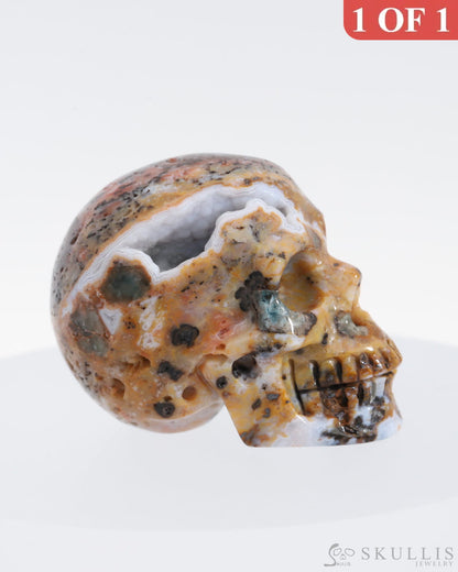 Gem Skull Of Flower Agate Carved Realistic Tiny Gemstone