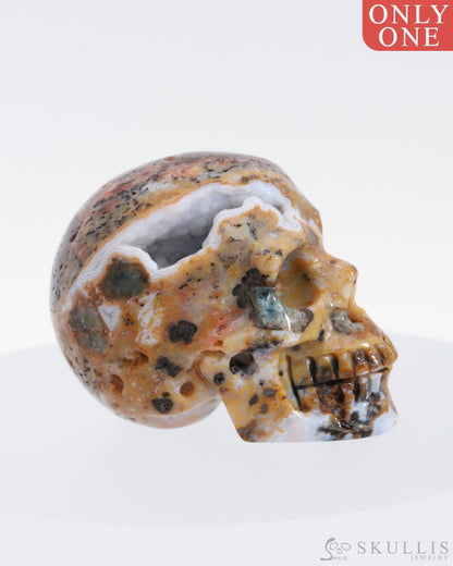 Gem Skull Of Flower Agate Carved Realistic Tiny Gemstone