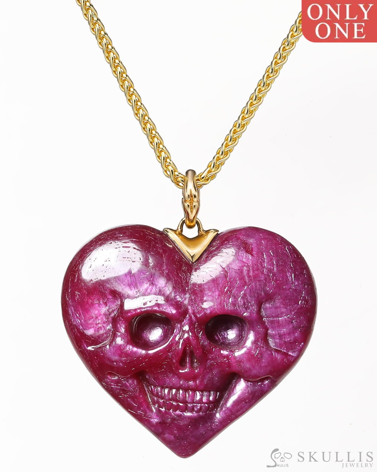 Heart - - - Gem Skull Pendant/Necklace Of Ruby Carved Pendants
