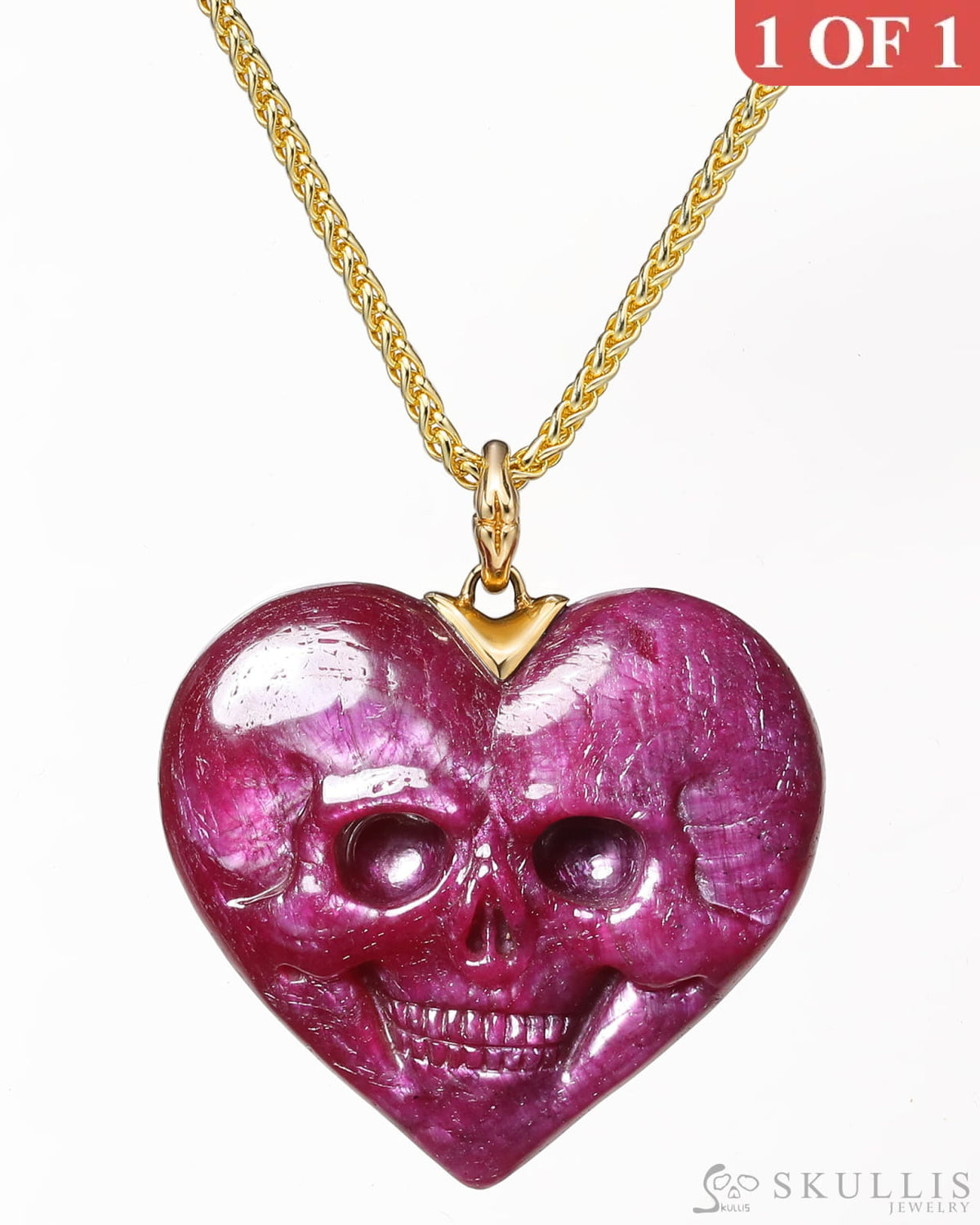 Heart - - - Gem Skull Pendant/Necklace Of Ruby Carved Pendants
