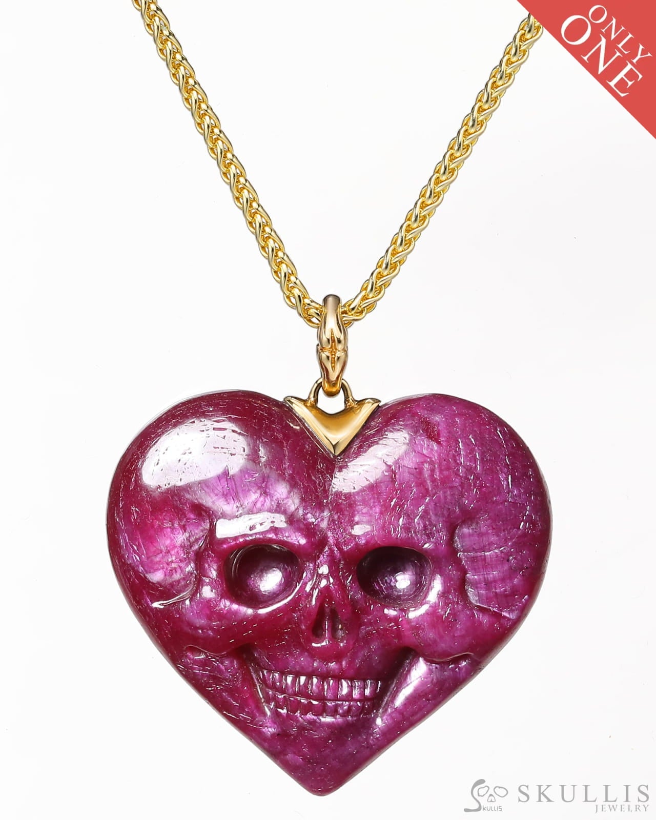 Heart - - - Gem Skull Pendant/Necklace Of Ruby Carved Pendants