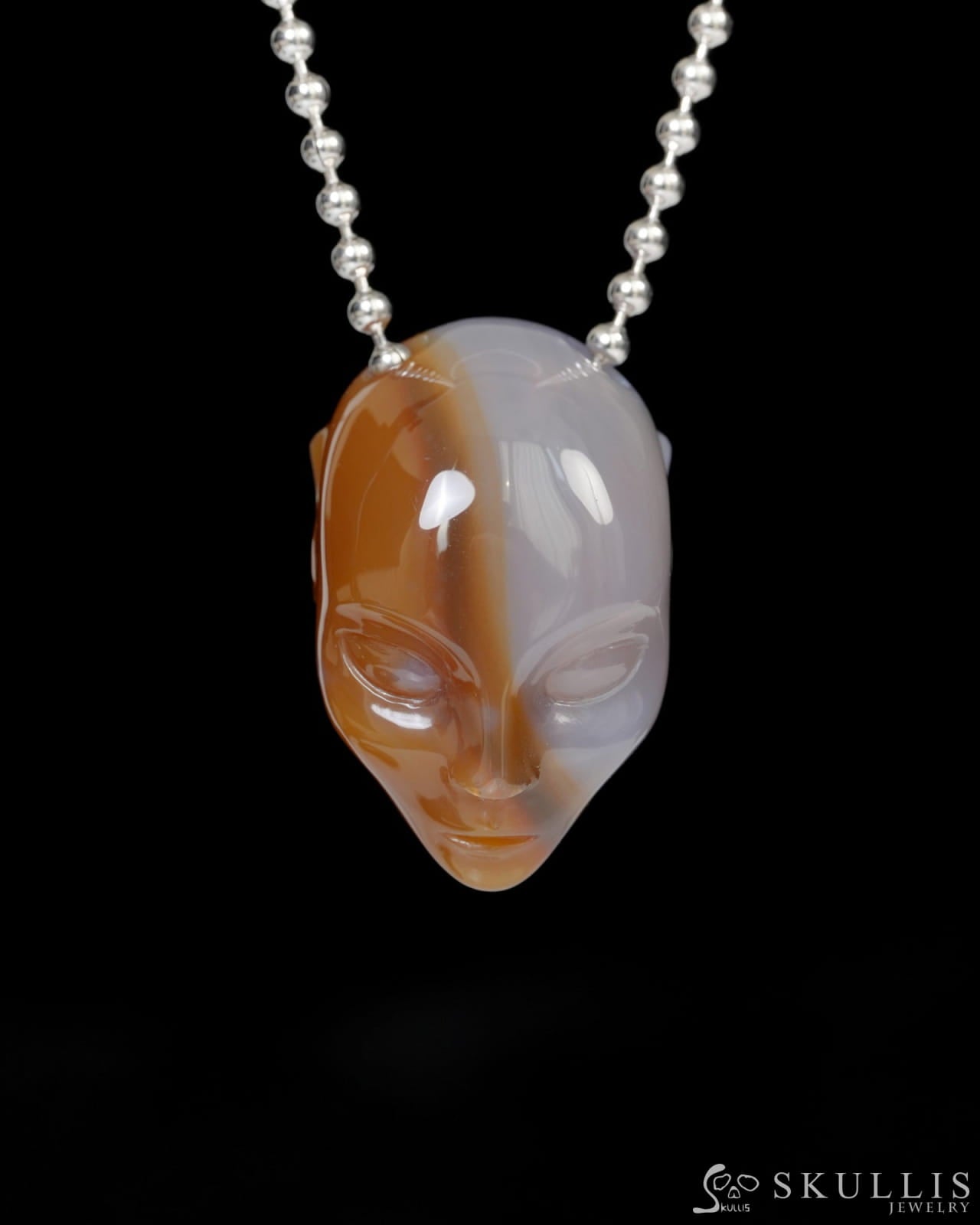 Gem Elf Pendant Necklace of Agate Carved Hollow Elf - 9900258 Skull Pendants