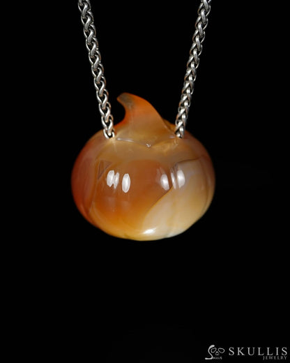 Hollow Essence - Gem Pendant Necklace of Agate Hand Carved Hollow Pumpkin - 9500466 - Skull Pendants