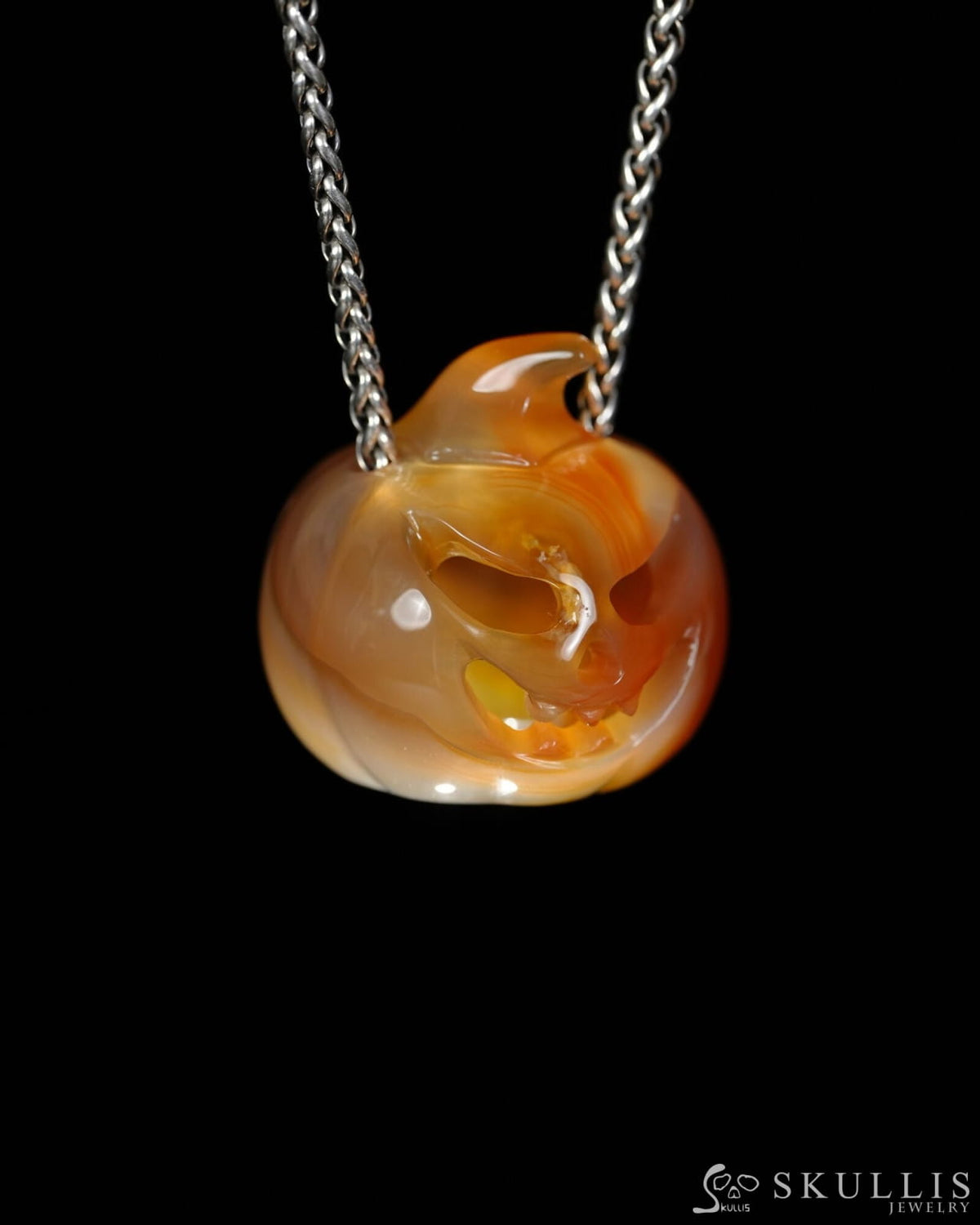 Hollow Essence - Gem Pendant Necklace of Agate Hand Carved Hollow Pumpkin - 9500466 - Skull Pendants