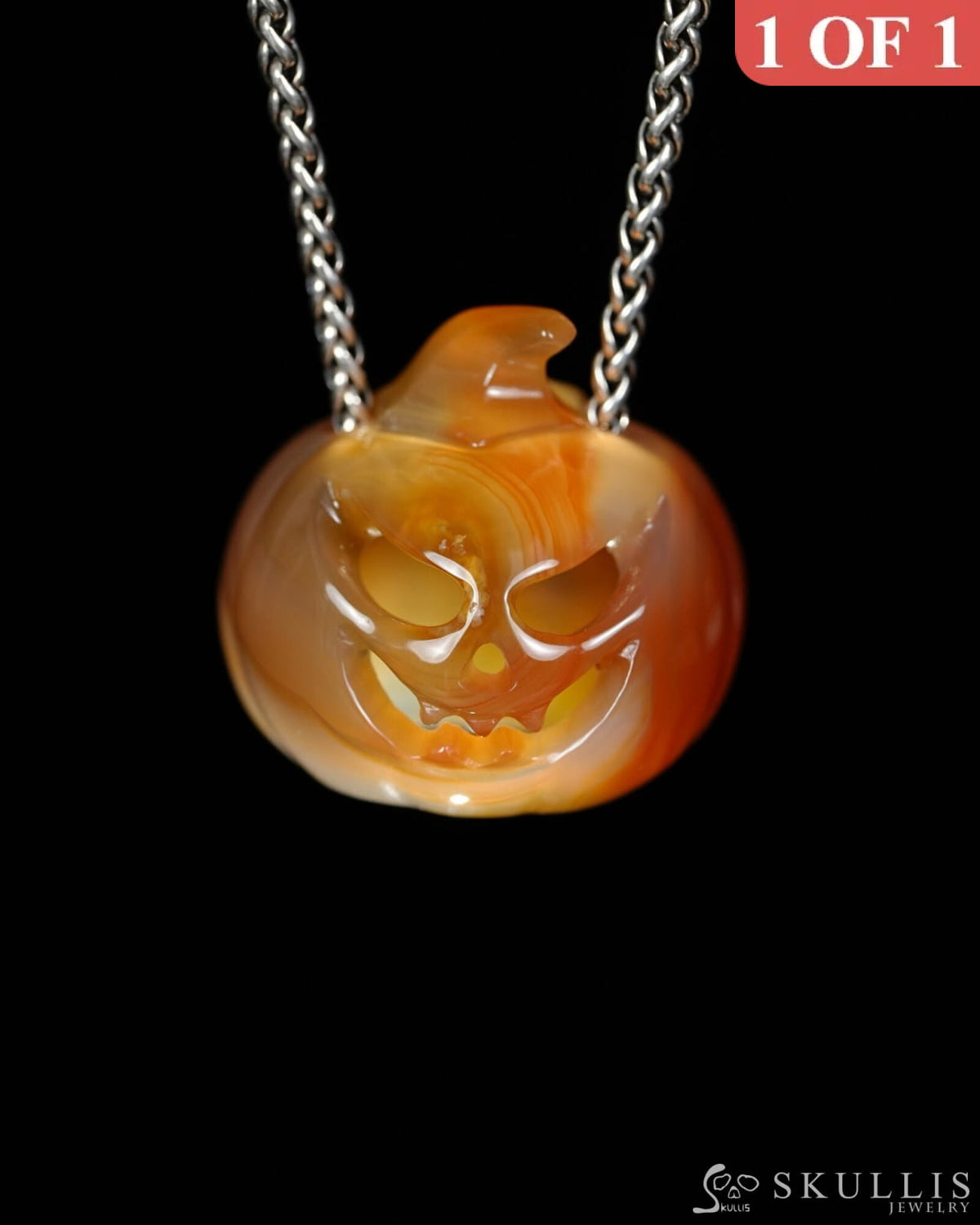 Hollow Essence - Gem Pendant Necklace of Agate Hand Carved Hollow Pumpkin - 9500466 - Skull Pendants