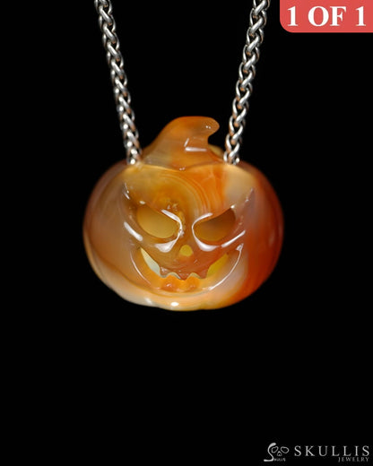 Hollow Essence - Gem Pendant Necklace of Agate Hand Carved Hollow Pumpkin - 9500466 - Skull Pendants