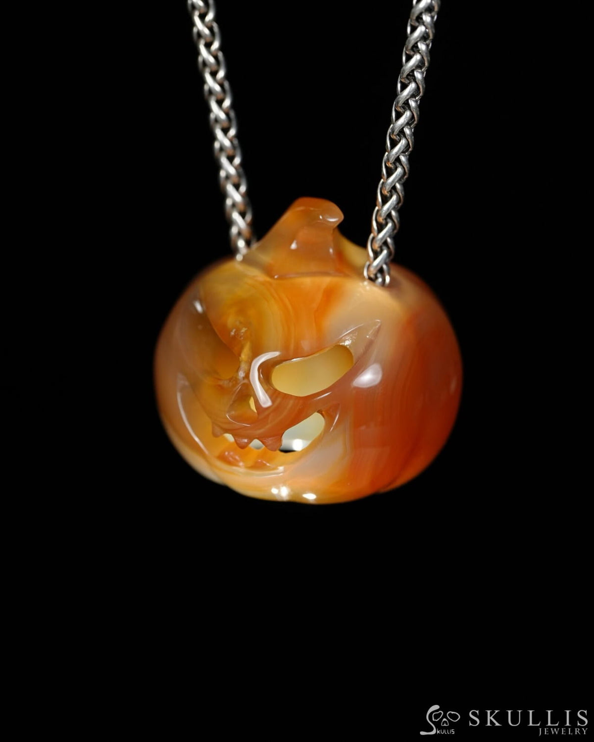 Hollow Essence - Gem Pendant Necklace of Agate Hand Carved Hollow Pumpkin - 9500466 - Skull Pendants