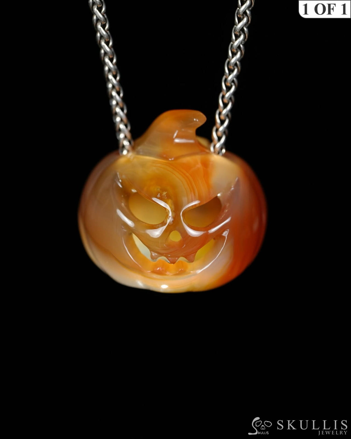 Hollow Essence - Gem Pendant Necklace of Agate Hand Carved Hollow Pumpkin - 9500466 - Skull Pendants