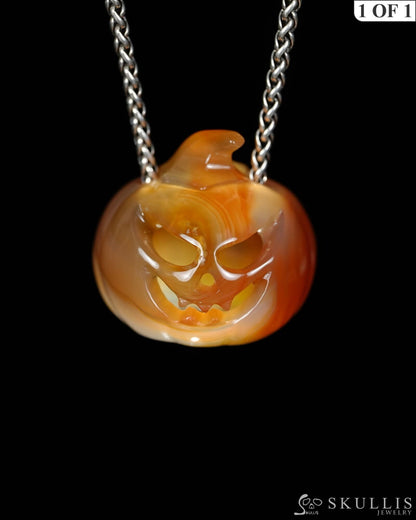 Hollow Essence - Gem Pendant Necklace of Agate Hand Carved Hollow Pumpkin - 9500466 - Skull Pendants