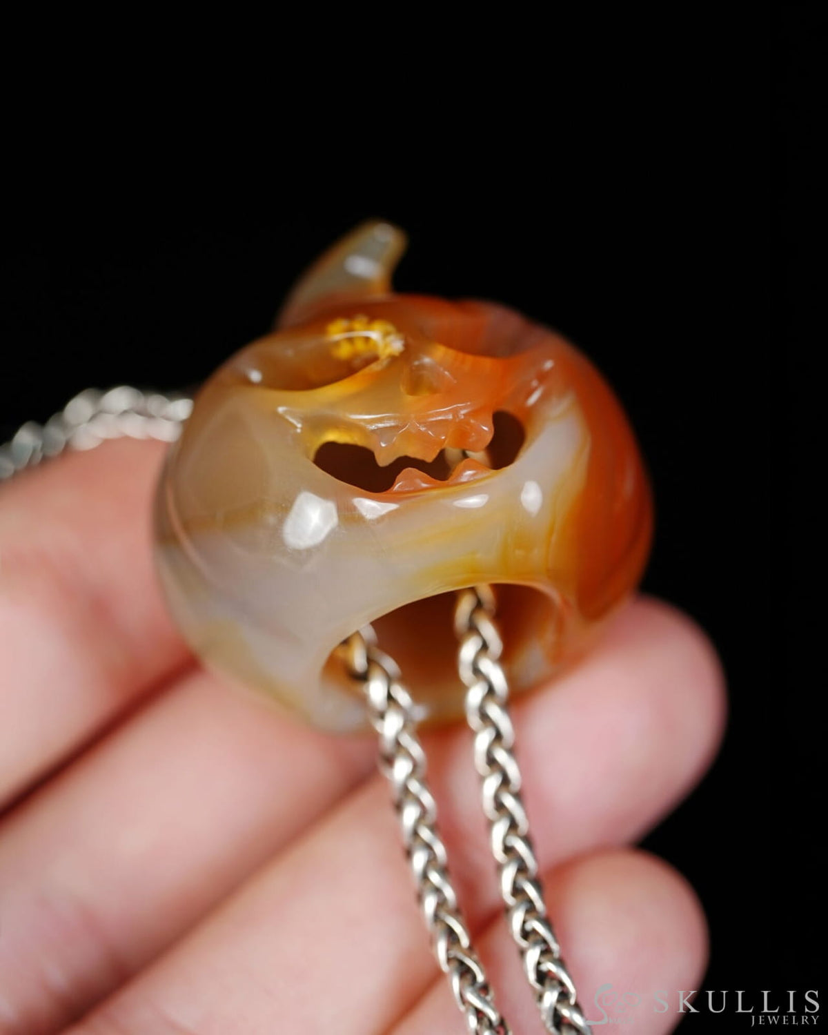 Hollow Essence - Gem Pendant Necklace of Agate Hand Carved Hollow Pumpkin - 9500466 - Skull Pendants