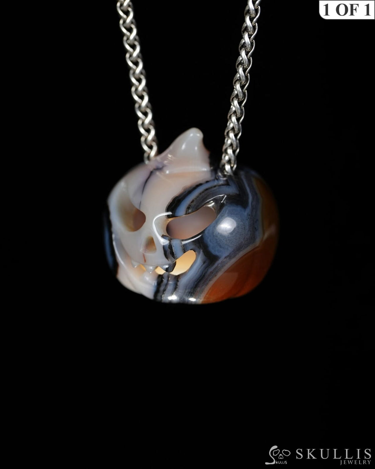 Hollow Essence - Gem Pendant Necklace of Agate Hand Carved Hollow Pumpkin - 9500467 - Skull Pendants