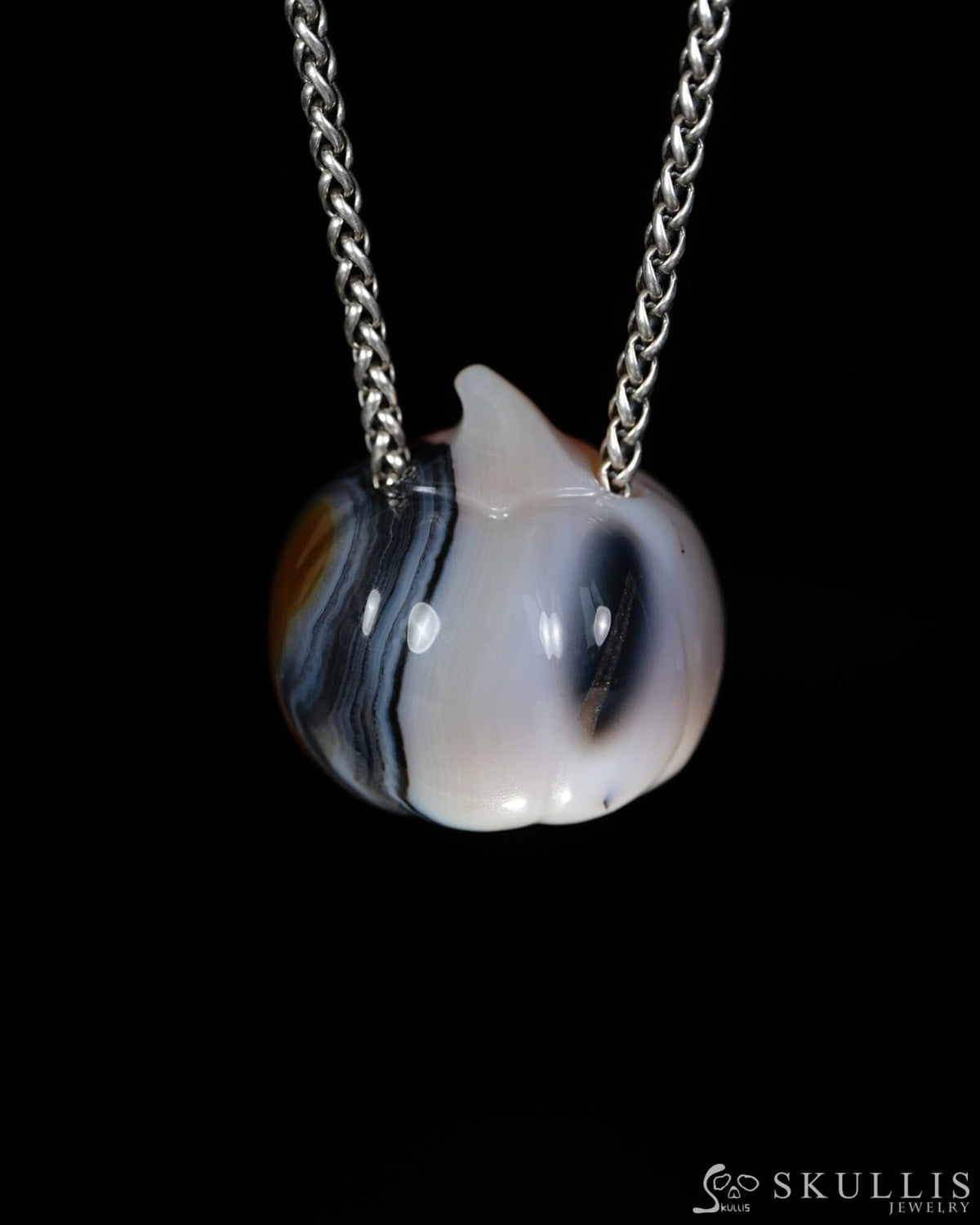 Hollow Essence - Gem Pendant Necklace of Agate Hand Carved Hollow Pumpkin - 9500467 - Skull Pendants