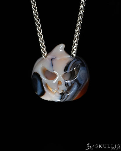 Hollow Essence - Gem Pendant Necklace of Agate Hand Carved Hollow Pumpkin - 9500467 - Skull Pendants