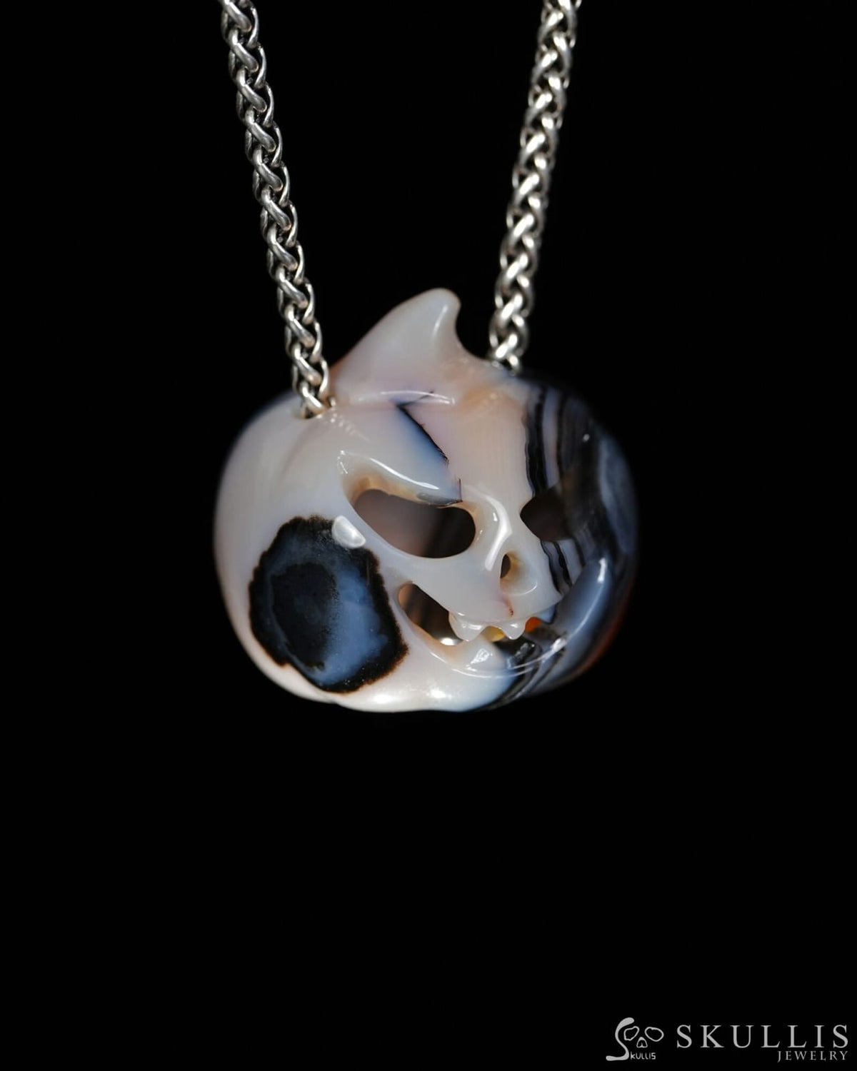 Hollow Essence - Gem Pendant Necklace of Agate Hand Carved Hollow Pumpkin - 9500467 - Skull Pendants