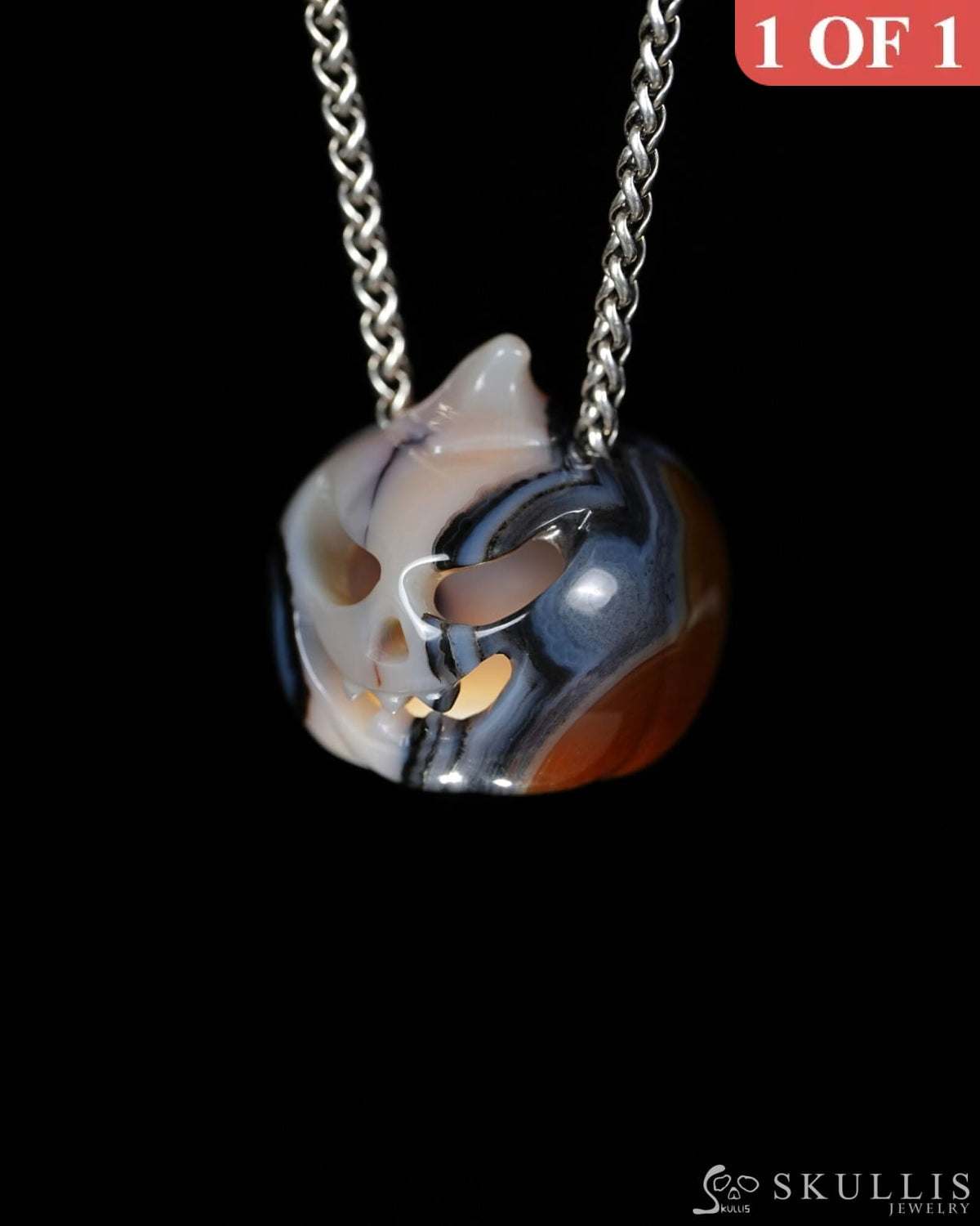 Hollow Essence - Gem Pendant Necklace of Agate Hand Carved Hollow Pumpkin - 9500467 - Skull Pendants