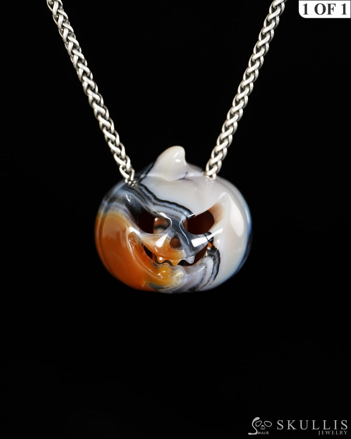 Hollow Essence - Gem Pendant Necklace of Agate Hand Carved Hollow Pumpkin - 9900616 - Skull Pendants
