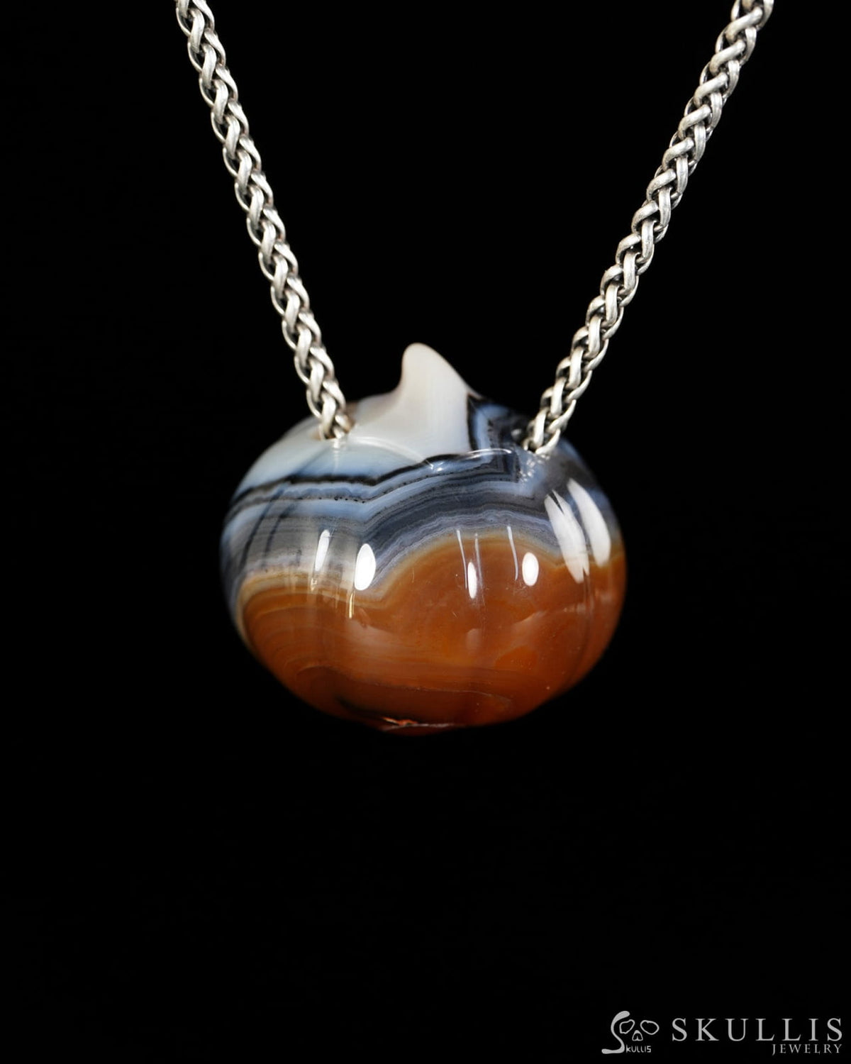 Hollow Essence - Gem Pendant Necklace of Agate Hand Carved Hollow Pumpkin - 9900616 - Skull Pendants