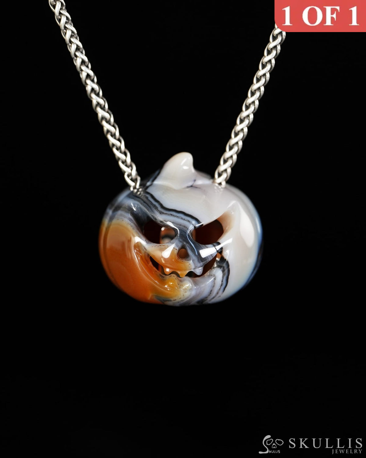 Hollow Essence - Gem Pendant Necklace of Agate Hand Carved Hollow Pumpkin - 9900616 - Skull Pendants