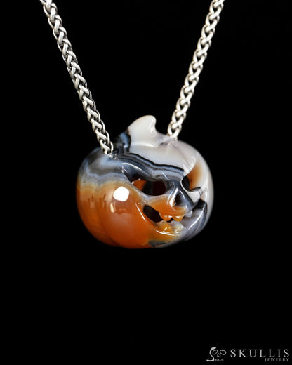 Hollow Essence - Gem Pendant Necklace of Agate Hand Carved Hollow Pumpkin - 9900616 - Skull Pendants