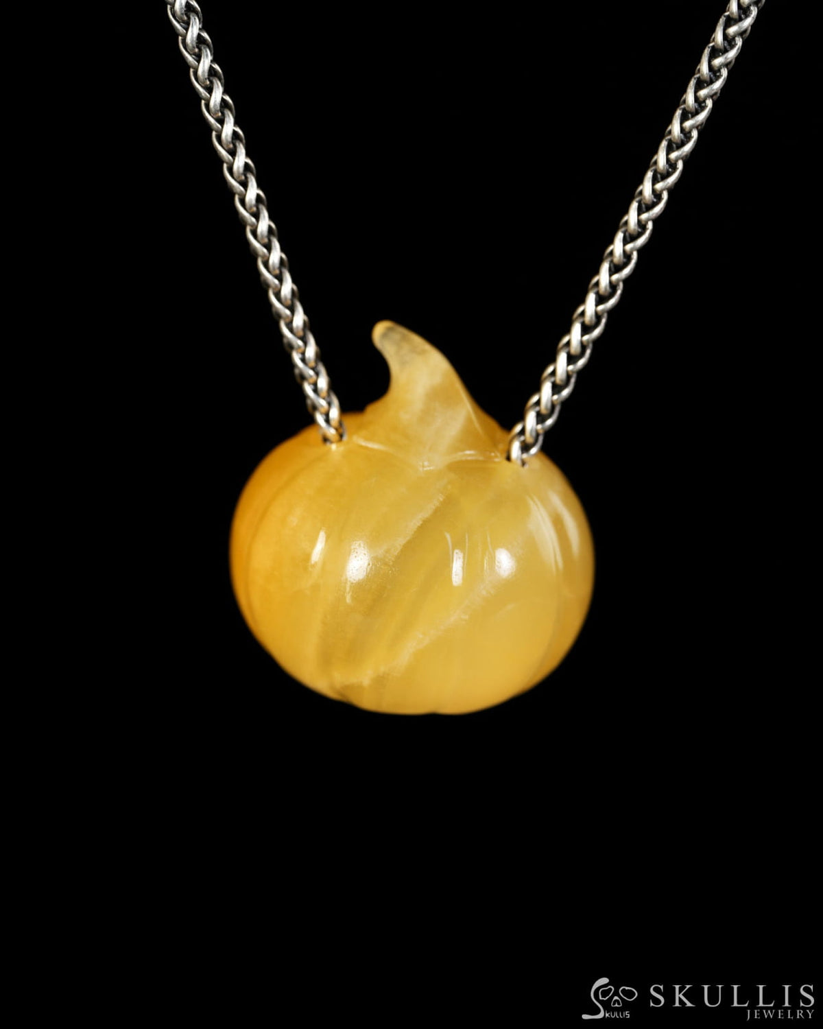 Hollow Essence - Gem Pendant Necklace of Beeswax Jade Hand Carved Hollow Pumpkin - 9900614 - Skull Pendants