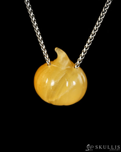 Hollow Essence - Gem Pendant Necklace of Beeswax Jade Hand Carved Hollow Pumpkin - 9900614 - Skull Pendants