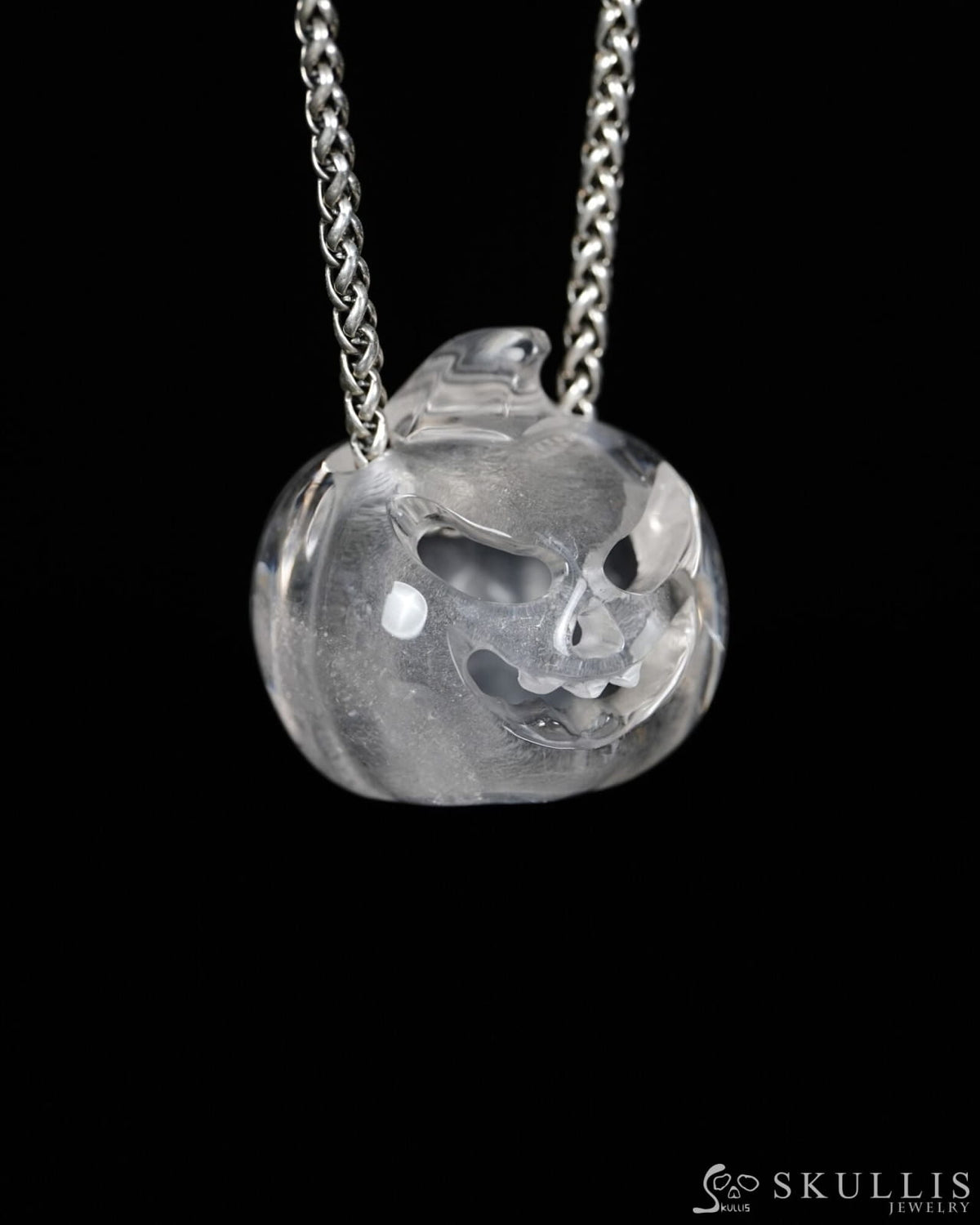 Hollow Essence - Gem Pendant Necklace of Quartz Rock Crystal Hand Carved Hollow Pumpkin - 9500468 - Skull Pendants