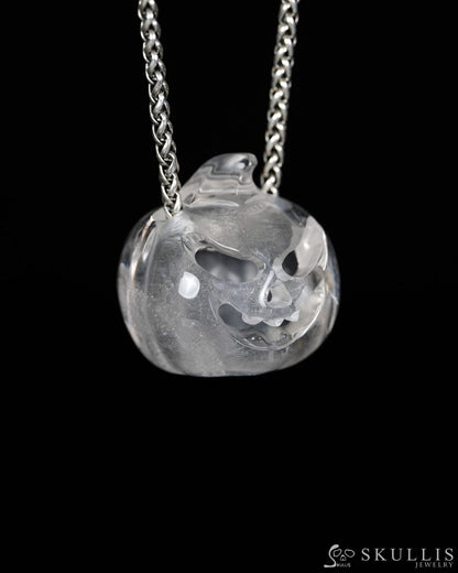 Hollow Essence - Gem Pendant Necklace of Quartz Rock Crystal Hand Carved Hollow Pumpkin - 9500468 - Skull Pendants