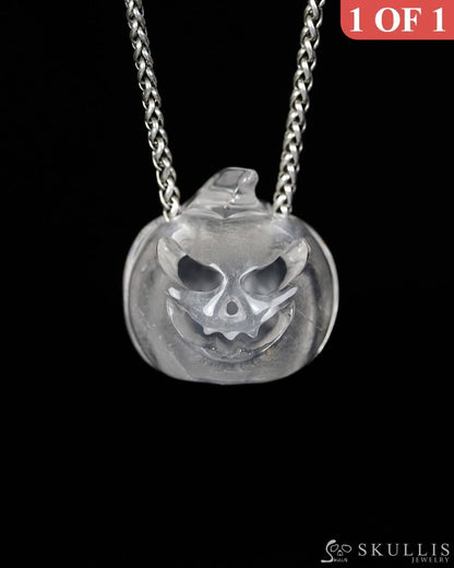 Hollow Essence - Gem Pendant Necklace of Quartz Rock Crystal Hand Carved Hollow Pumpkin - 9500468 - Skull Pendants